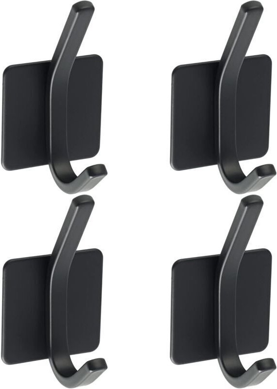 4-teiliges Wandgarderobenregal mit Klebehaken aus Edelstahl SUS 304, schwarz, mit Handtuchhalter für Bad oder Küche