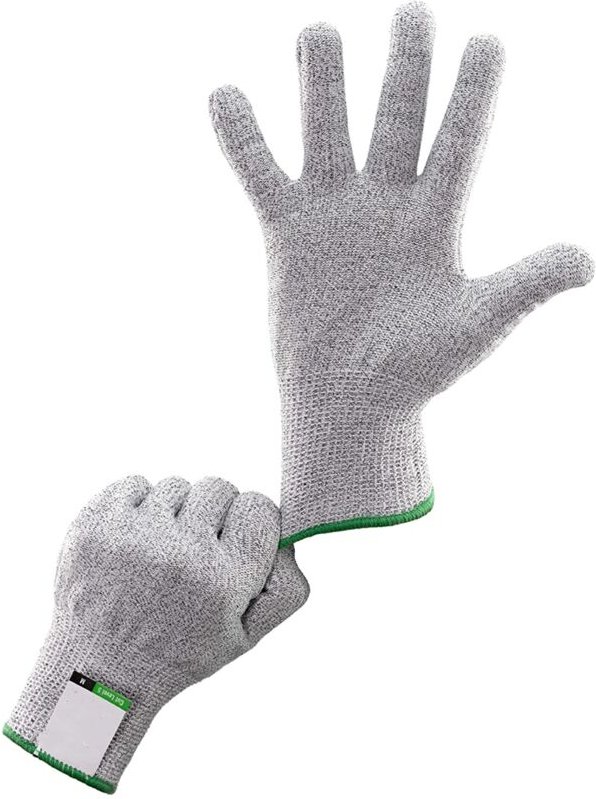 Par de guantes resistentes al corte, talla S, protección clase 5, guante de cocina, norma EN 388, 20 cm, cáñamo gris
