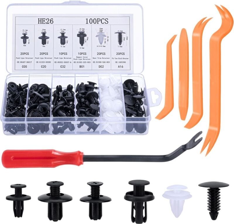 100 Stück Auto-Clips, Kunststoffnieten, 6 beliebte Größen von Karosserie-Stoßstangen mit festem Clip und Ersatzteile für...