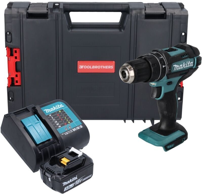 Makita DHP 482 SF1J-R Akku Schlagbohrschrauber 18 V 62 Nm + 1x Akku 3,0 Ah + Ladegerät + RHINO