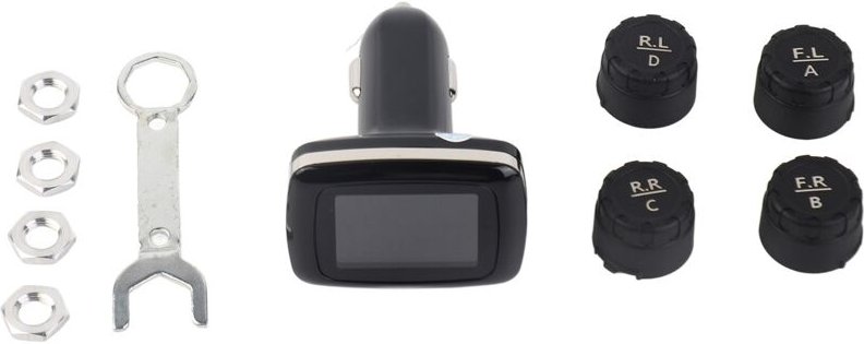 Terisass TPMS DC 12V Auto 433,92 MHz Reifendruckkontrollsystem mit Zigarettenanzünder-Display und 4 universellen externe...