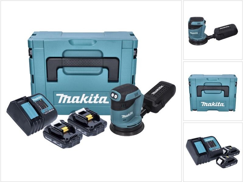 Makita DBO 180 SYJ Akku Exzenterschleifer 18 V 125 mm + 2x Akku 1,5 Ah + Ladegerät + Makpac