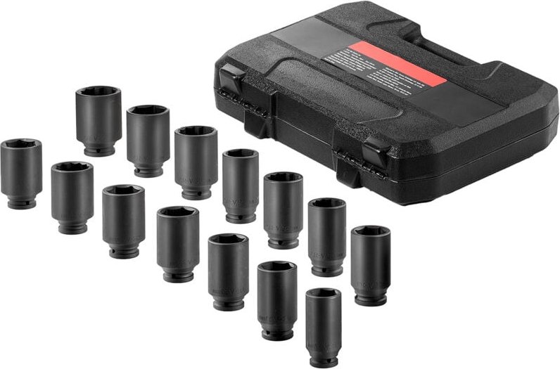 Mophorn - Achsmutter-Schlagsteckschlüsselsatz, 1/2 Zoll Antrieb tief, 6+12-kant, 14-teiliger metrischer Spindelmutter-St...
