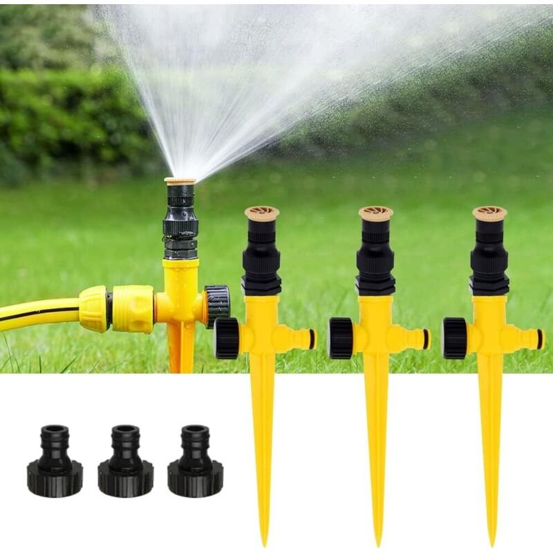 3Pcs Rasensprenger, 360° Automatische Bewässerung Gartensprenger, Multifunktion Garten Sprinkler, Für 1/2, 1/4 Bewässeru...