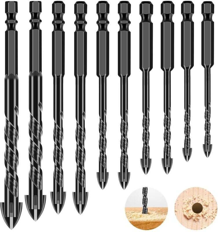 10-teiliges Fliesenbohrer-Set mit Sechskantschaft, Universalbohrer für Keramik, Glas und Stein, Bohrer-Set für Glas, Bet...