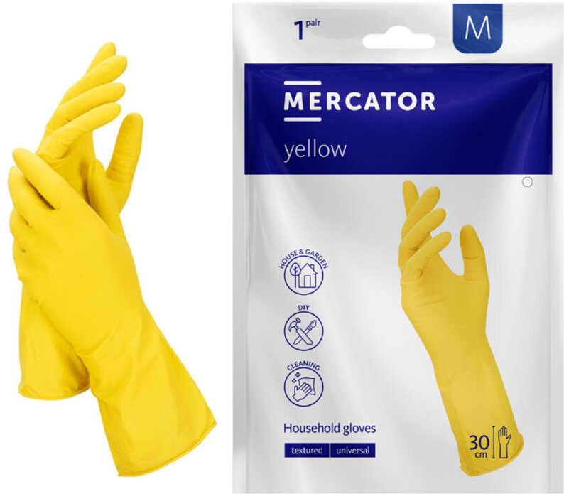 Gummihandschuhe, Größe M, Haushaltsgröße, gelb, Latex, Ideall Gelb, 1 Paar