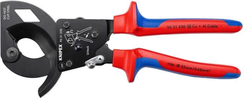 Knipex - 95 31 250 Ratschen-Kabelschneider Geeignet für (Abisoliertechnik) Alu- und Kupferkabel, ein-