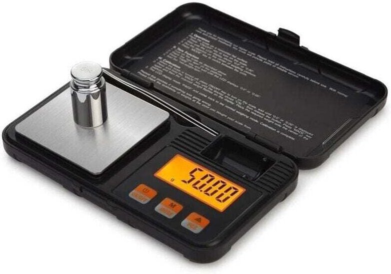 Balance de Poche Numérique Précision 0.001g avec Poids Étalon 50g Fonction Tare LCD Rétroéclairé