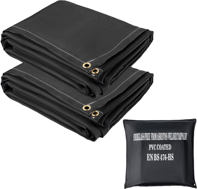 Mophorn Feuerlöschdecken, 2er-Pack Schweißdecken. 8' x 10' Feuerlöschdecke. Flammhemmend bis 1022°F. Schwarze Fiberglas-...