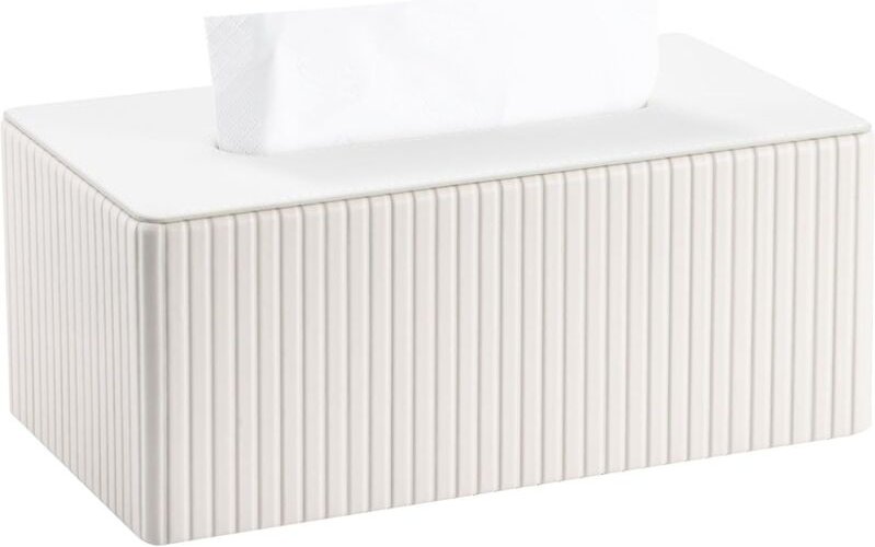 CCYKXA Taschentuchbox aus Leder, rechteckige Taschentuchbox für Büro, Zuhause, Badezimmer (Weiß)