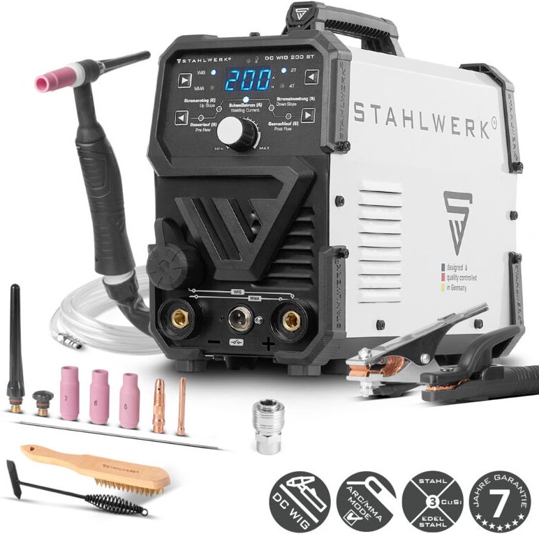 STAHLWERK Schweißgerät 2 in 1 Kombi DC WIG 200 ST ARC/MMA/E-Hand HF-Zündung 200A