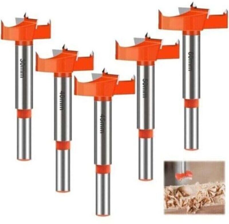 5 Stück (rot) Holzbohrer, 30/40/45/50/60mm Hartmetall Holzfräser, Forstnerbohrer, Schaftfräser Bohrerset, Drill Bits, zu...