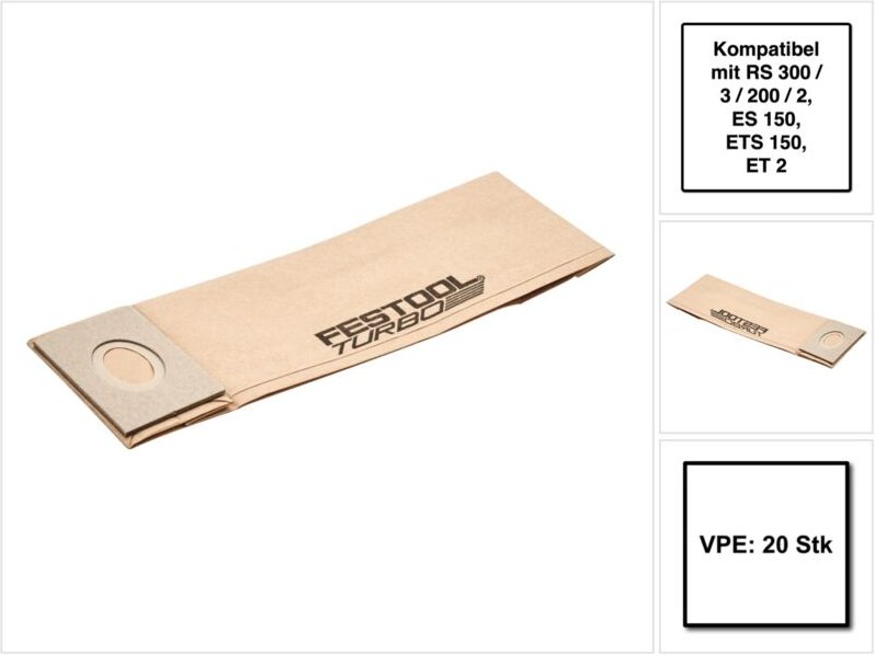 Festool Turbofilter TF II-RS/ES/ET/5 20 Stück ( 4x 487779 ) für RS 300 / RS 3 / RS 200 / RS 2 / ES 150 / ETS 150 / ET 2