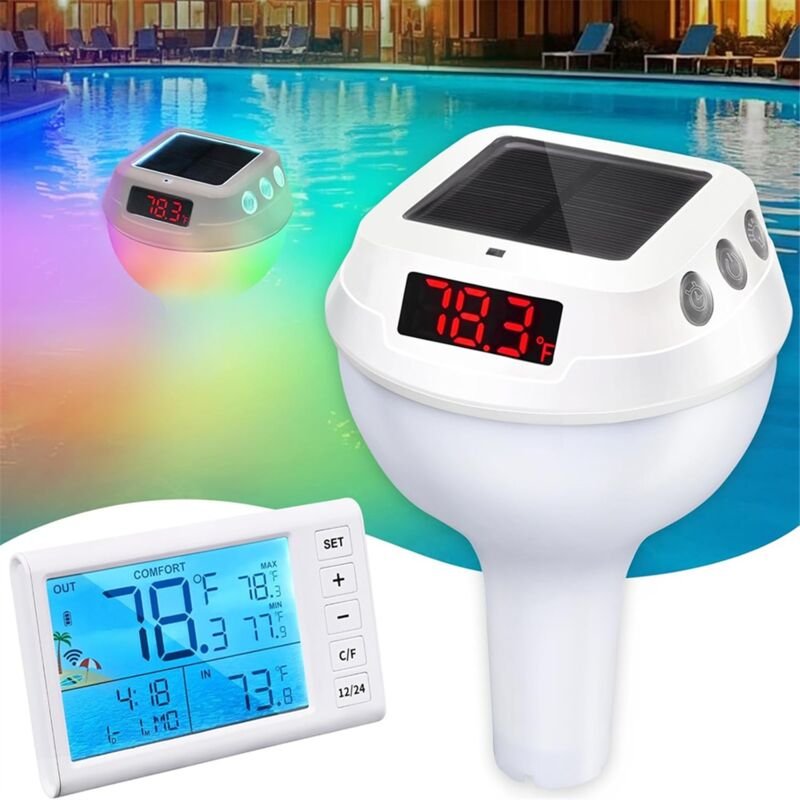 Tlily - Drahtloses Poolthermometer, schwimmend, leicht ablesbar, mit Licht