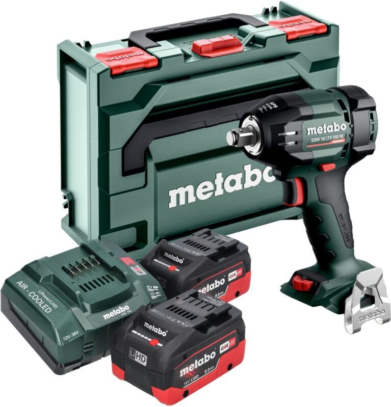 Metabo SSW 18 LTX 550 BL Akku Schlagschrauber 18 V 550 Nm Brushless + 2x LiHD Akku 8,0 Ah + Ladegerät + metaBOX