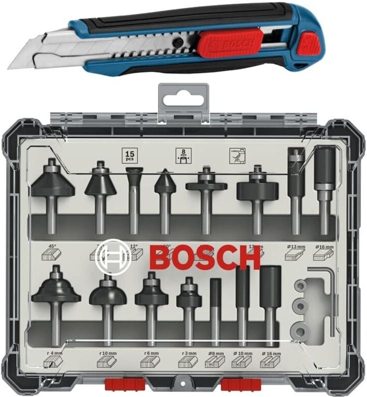 15-teiliges Fräser-Set inklusive gratis Cuttermesser - Bosch