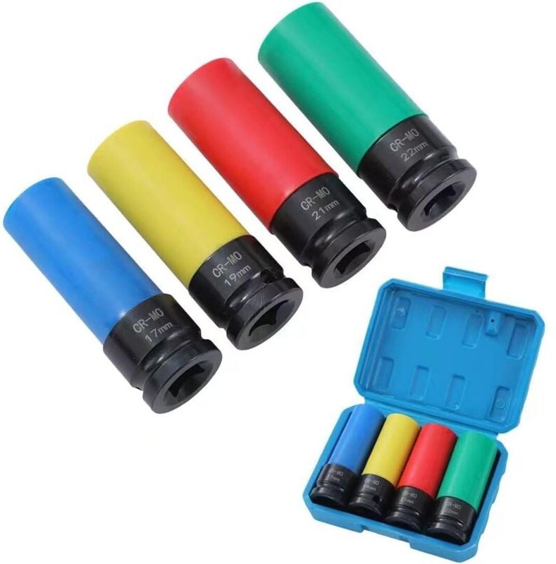 1/2"-Schlagschrauber-Steckschlüsselsatz für Aluminiumfelgen (17 mm, 19 mm, 21 mm, 22 mm), 4-teilig, Chrom-Molybdän-Stahl...