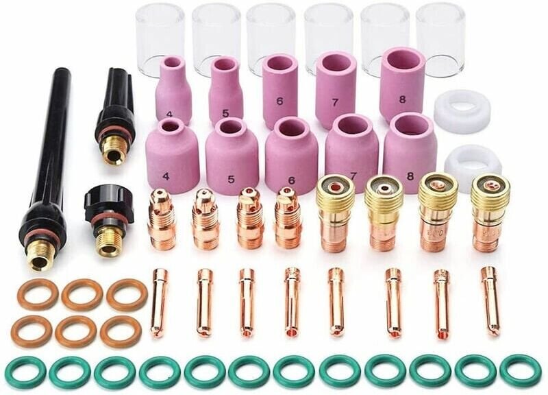 INHHUB 55-teiliges WIG-Schweißzubehör-Set, obere Gaze, Glasbecher, Glas, Aluminiumoxid-beständig, für Wp-17/18/26, 55-te...