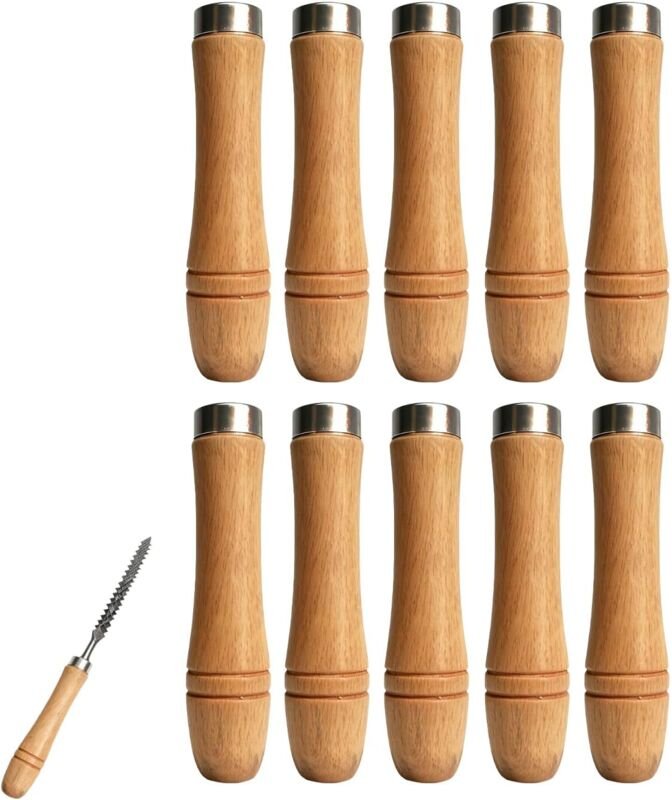 10 Stück Holzfeilengriffe mit Metallmanschetten, ergonomische Holzgriffe, langlebige Feilengriffe für Heimwerker- und Re...