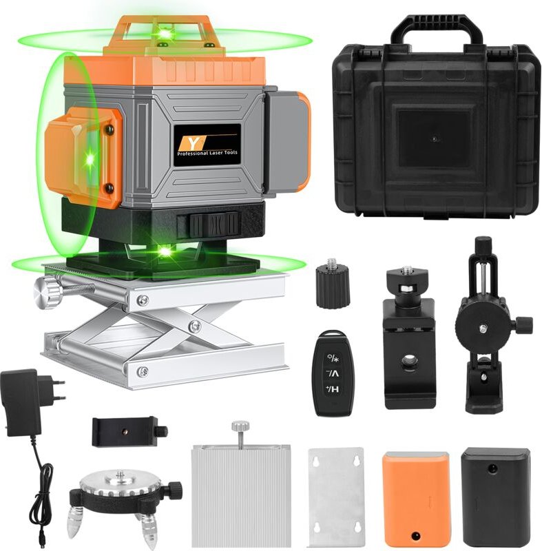 Kreuzlinienlaser Grün 16 Linien Nivellierlaser, Ultrixe 4 x 360 ° Laser Wasserwaage mit Fernbedienung, 2 x 2400mAh Akkus...