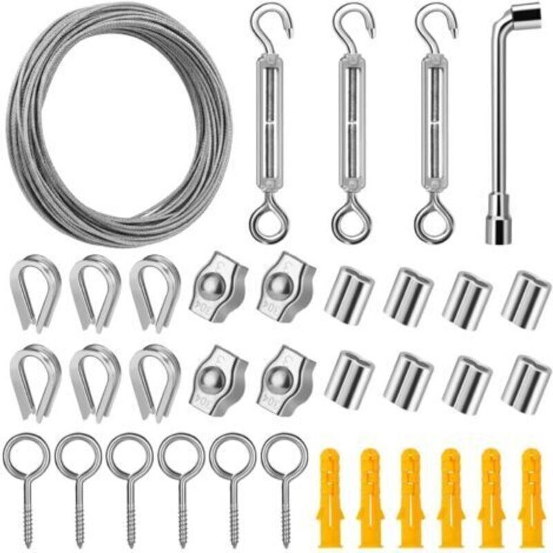 20 m Edelstahl-Aufhängeseil-Set, 2 mm PVC-ummanteltes Edelstahlseil mit M5-Drahtspannschloss, Bilderseil zum Aufhängen i...