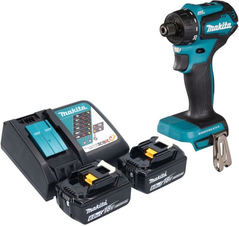 Ddf 083 rg Akku Bohrschrauber 18 v 40 Nm 1/4'' Brushless + 2x Akku 6,0 Ah + Ladegerät - Makita