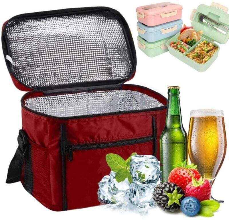 Isolierte Lunchtasche, 10 l, Kühltasche, Lunchtasche für Mittagessen/Arbeit/Schule/Strand/Picknick, Rot