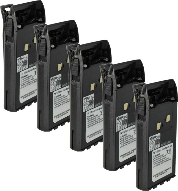 vhbw 5x Akku kompatibel mit Team TeCom DualBand Funkgerät, Walkie Talkie (1700 mAh, 7,4 V, Li-Ion) + Gürtelclip