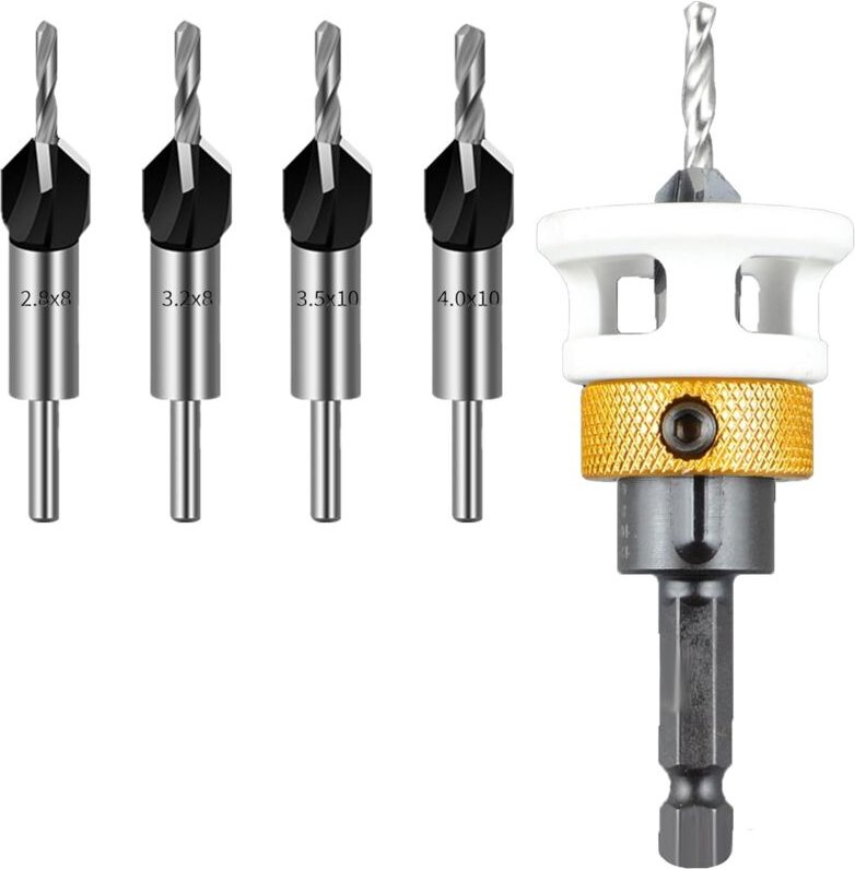 Satz mit 5 konischen Bohrern mit Tiefenanschlag, Holzbohrer mit 1/4" Sechskantaufnahme, aus HSS-M2, präzises Bohrloch, f...