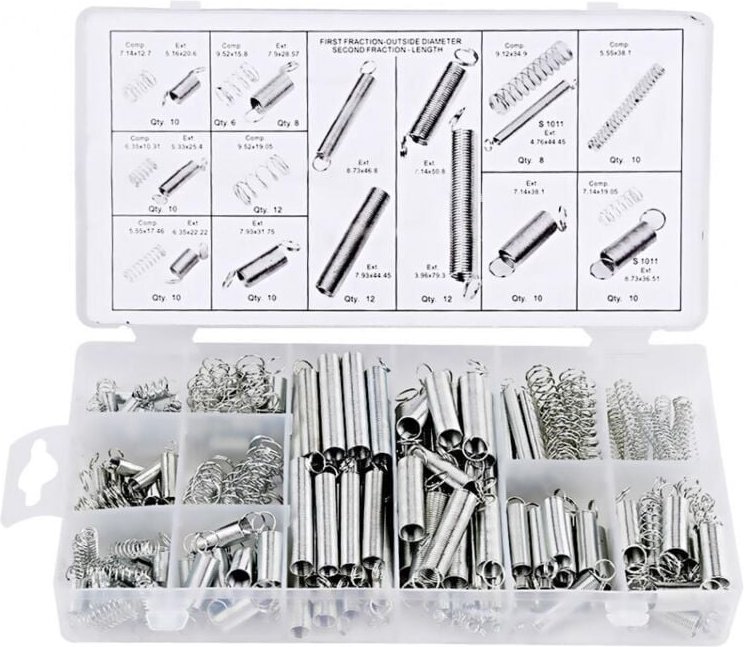 Federsortiment-Set, 200-teiliges Sortiment an Zug- und Druckfedern aus verzinktem Stahl, Metallfeder-Set aus verzinktem ...