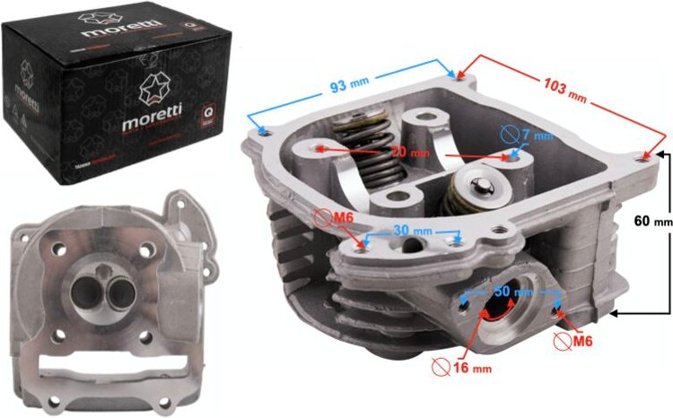 Moretti Zylinderkopf für 4T 50cc Roller 139QMB lange Ventile