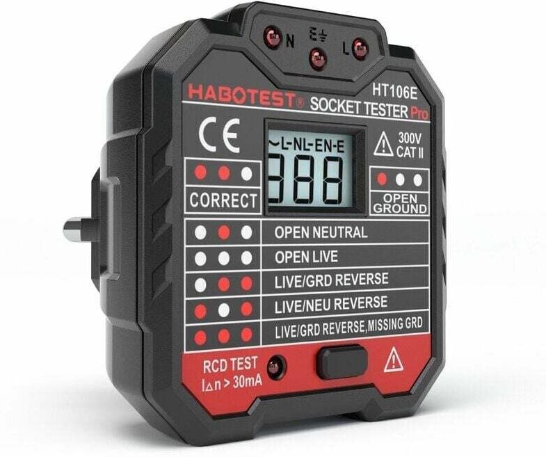 Steckdosentester, kaiweets Stromkreistester, Test von 7 Verdrahtungszuständen/Spannungsanzeige/RCD-Test/48–250 v/cat ii ...