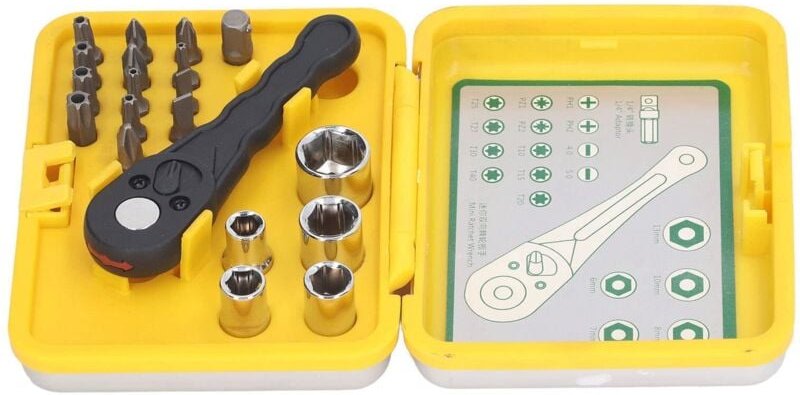 20-teiliges Ratschenschlüssel-Schraubendreher-Bit-Set, Steckschlüssel, Schraubendreher-Werkzeugkasten, Mini-Bidirektiona...