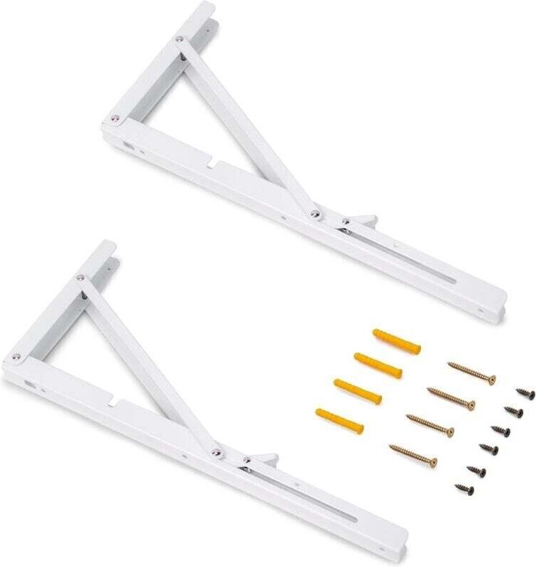 Vtizikl Supports d'étagères pliables, 403mm, Jeu de 2 supports étagère pliables, charge max. 60kg, Peint en blanc, Acier