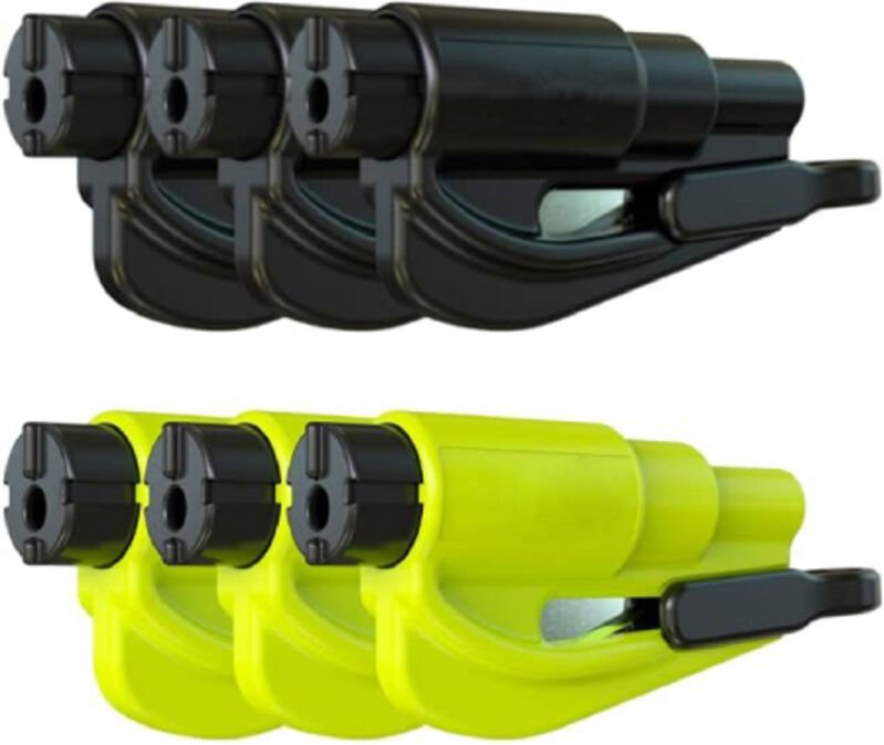 Thumbnail - Autosicherheits-Schlüsselanhänger, 2-in-1-Scheibenbrecher und Sicherheitsgurtschneider, Notfallhammer (6er-Pack, Gelb un...