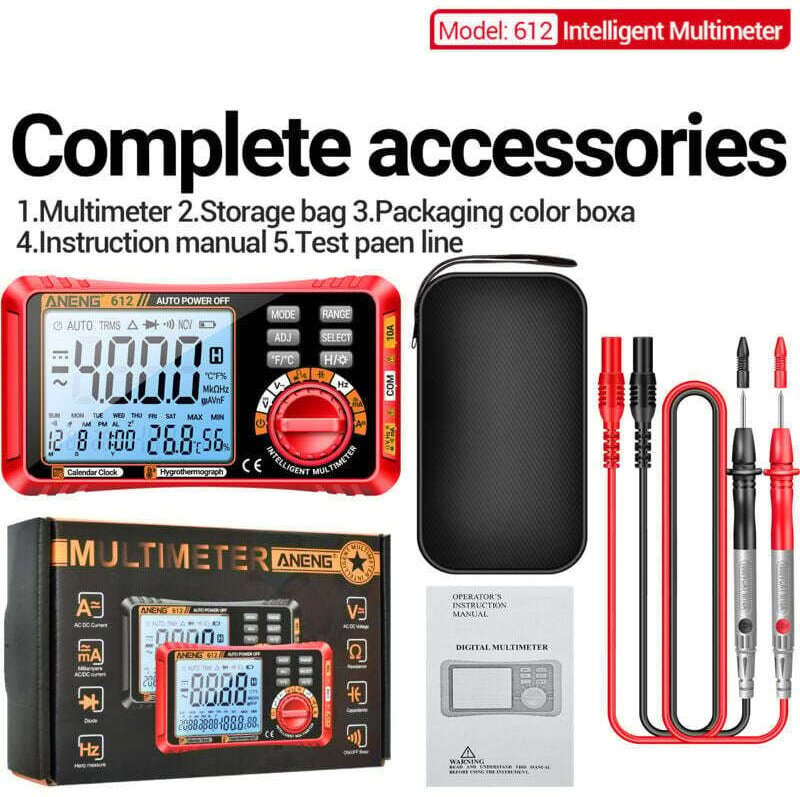 KZQ - Digitalmultimeter mit 4000 Zählern – Voltmeter, Amperemeter, Ohmmeter – 4 MHz Bandbreite – Für Elektriker und Labo...
