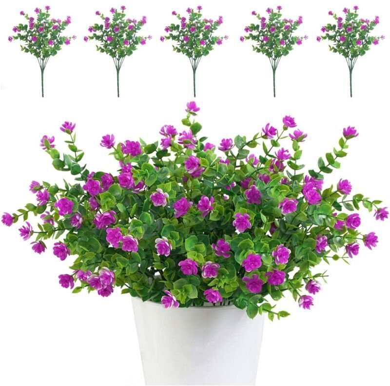 Vtizikl Lot de 5 Bouquets de Fleurs Artificielles, Plantes de Verdure Résistantes aux UV pour Extérieur,Intérieur,Balcon...