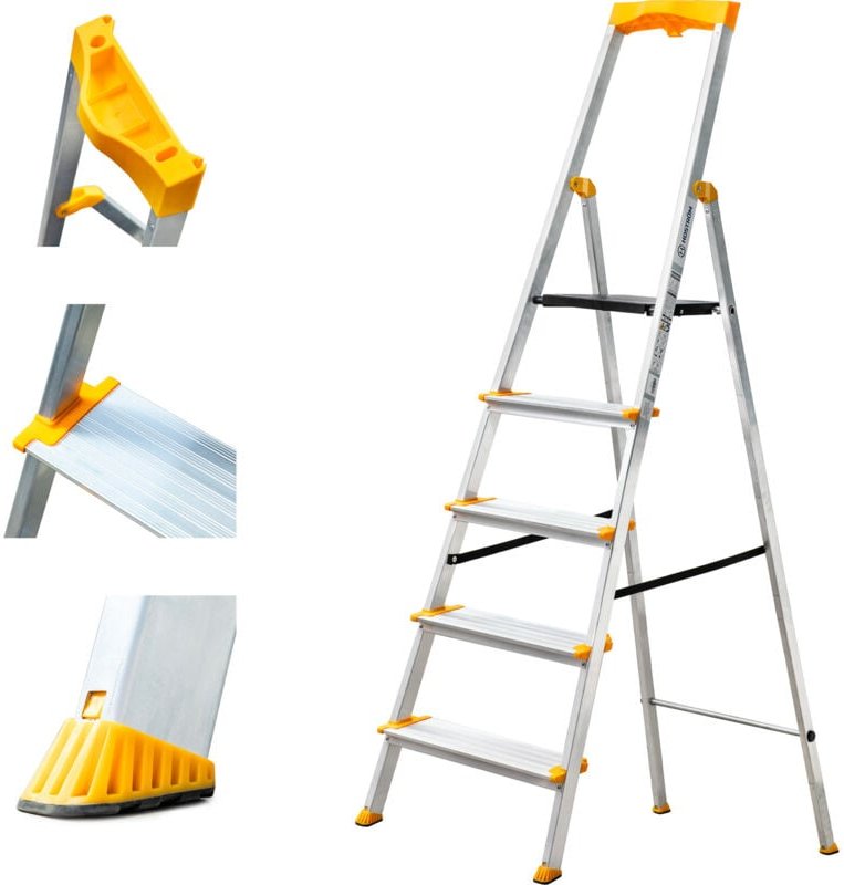 5-Stufen KOMSTAX5 faltbare Leiter aus Aluminium für den professionellen Einsatz, ausgestattet mit einem Werkzeughalter u...