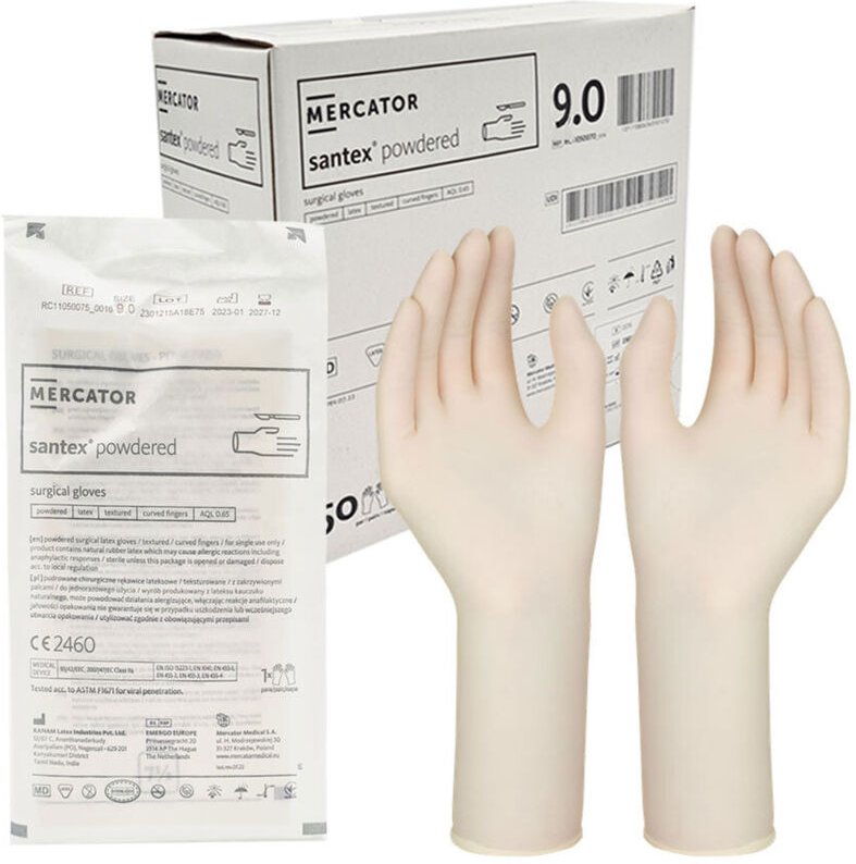Mercator Santex gepuderte sterile Latex-OP-Handschuhe 9.0 50 Paar