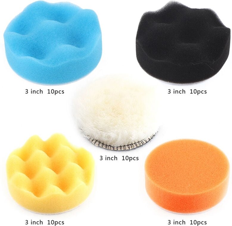 Polierpad-Set zum Jahresende, 50-teiliges Set mit 3-Zoll-Polierschwämmen in verschiedenen Farben zum Autoschleifen