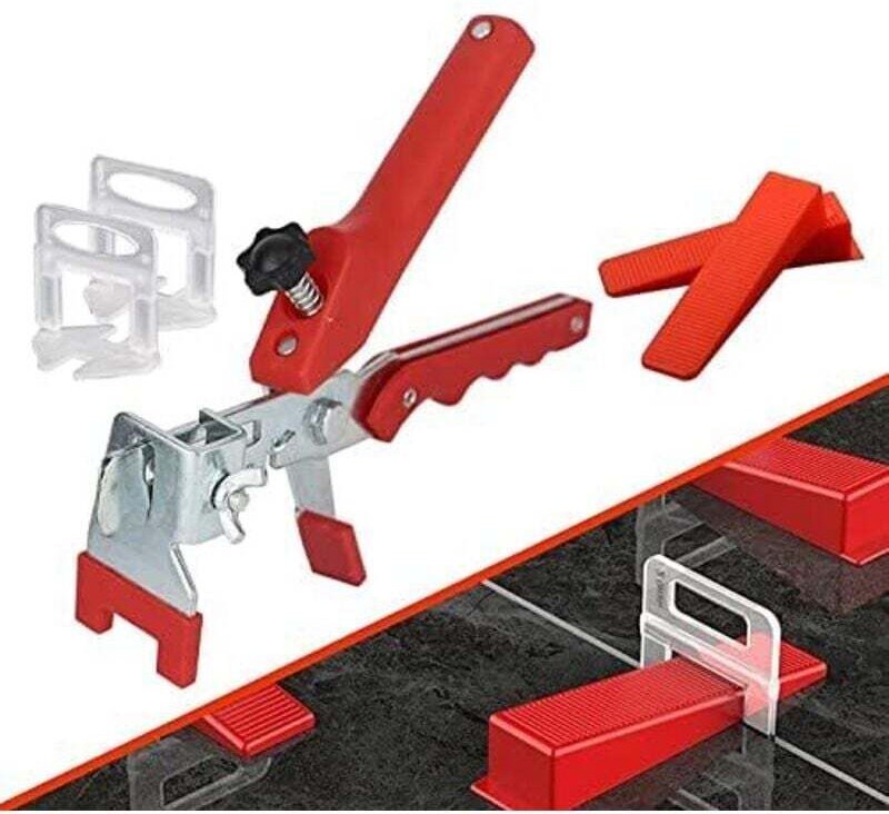 Fliesenverlegeset mit 1 Zange, 400 Klammern (2 mm), 100 wiederverwendbaren Keilen, Nivelliersystem für Fliesen mit einer...