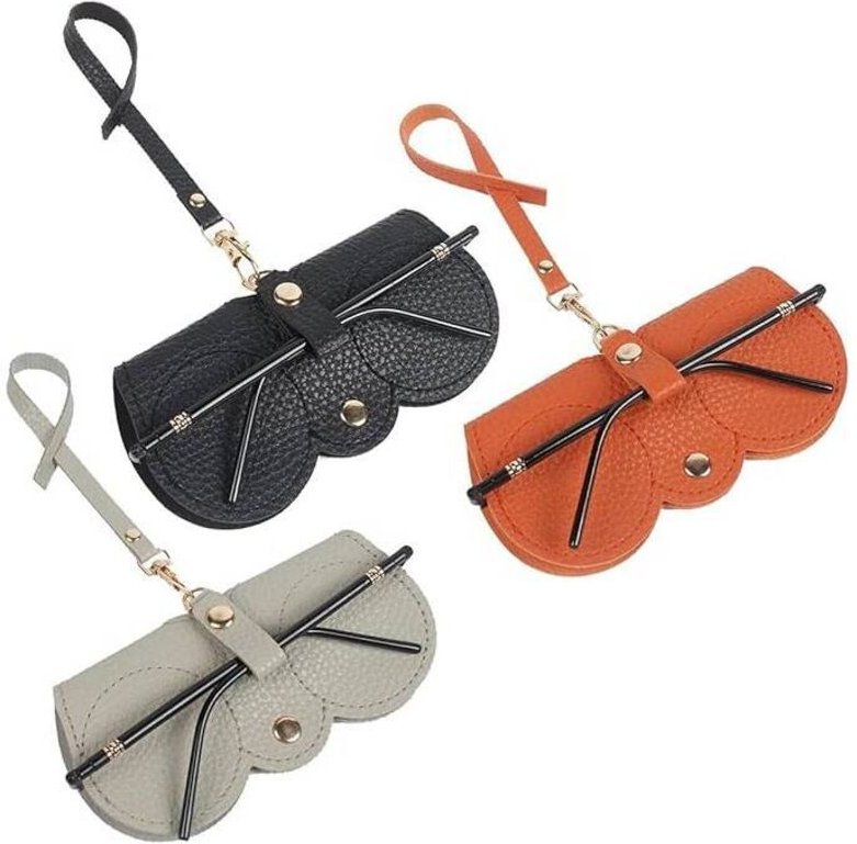 Set aus 3 minimalistischen Sonnenbrillenetuis aus weichem Leder, ultradünnes Etui, schwarz + orange + grau, zum Schutz I...