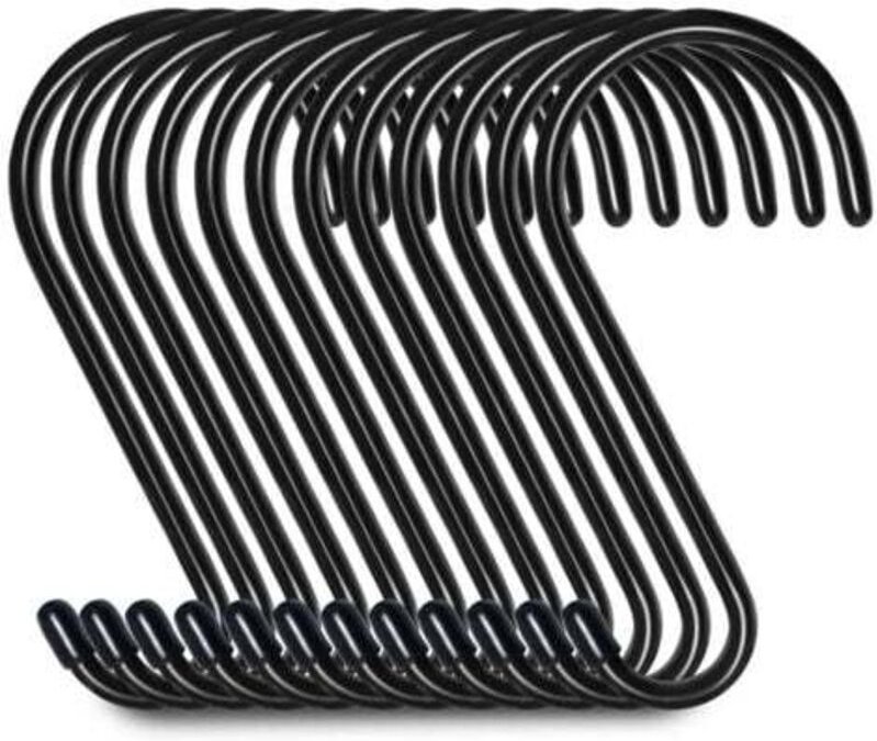 12er-Pack S-Haken zum Aufhängen, 15 cm, Kleiderbügelhaken, Aufhängehaken, Kleiderbügel (12 Stück, groß, schwarz)