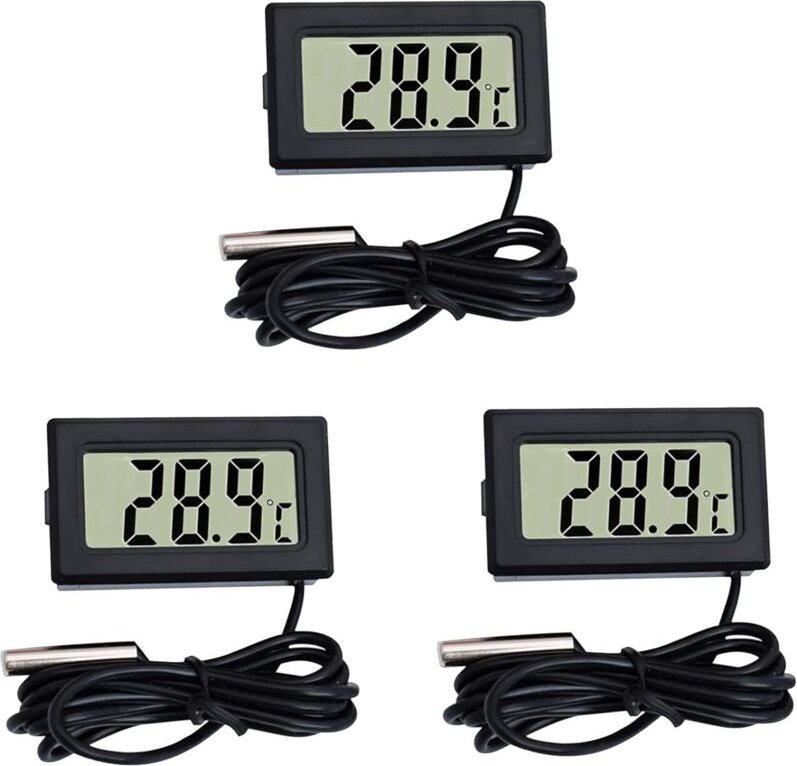 Thermometer, 2 Meter, schwarz, Mini-Thermometer, digitales LCD-Thermometer, Temperaturmonitor mit externer Sonde für