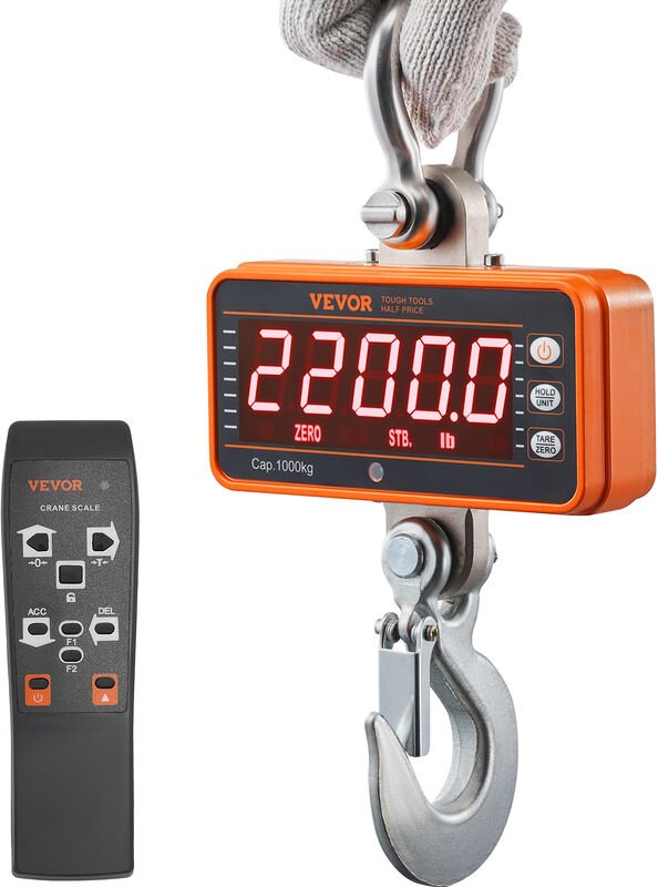 VEVOR Digitale Hängewaage 9 bis 1000kg Kranwaage lbs/kg/N Zugwaage 0,2kg Genauigkeit Wildwaage Industriewaage LED-Displa...