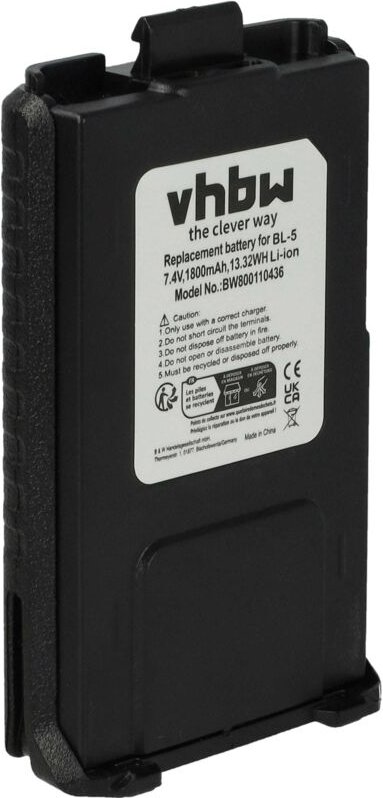 Vhbw - Akku kompatibel mit Baofeng UV-5R, UV-5RE, UV-5RA Funkgerät, Walkie Talkie - Ersatz für BL-5 (1800mAh, 7,4V, Li-I...