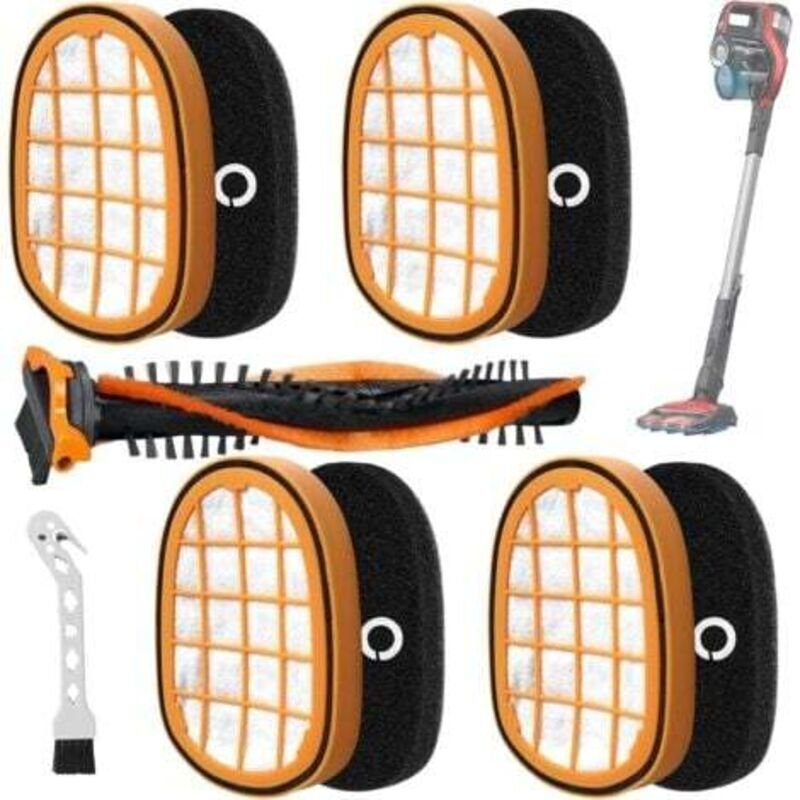 Staubsauger-Filterset für Philips, Filter für Philips mit Walzenbürste und Feinbürste, kompatibel mit FC6728, FC6727 und...