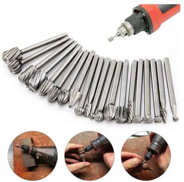 Sjlerst - 20-teiliges HSS-Frässtift-Set, Wolframkarbid-Fräser-Bits, 1/8 Zoll (3 mm) Schaft, Dremel-Frässtifte für Heimwe...