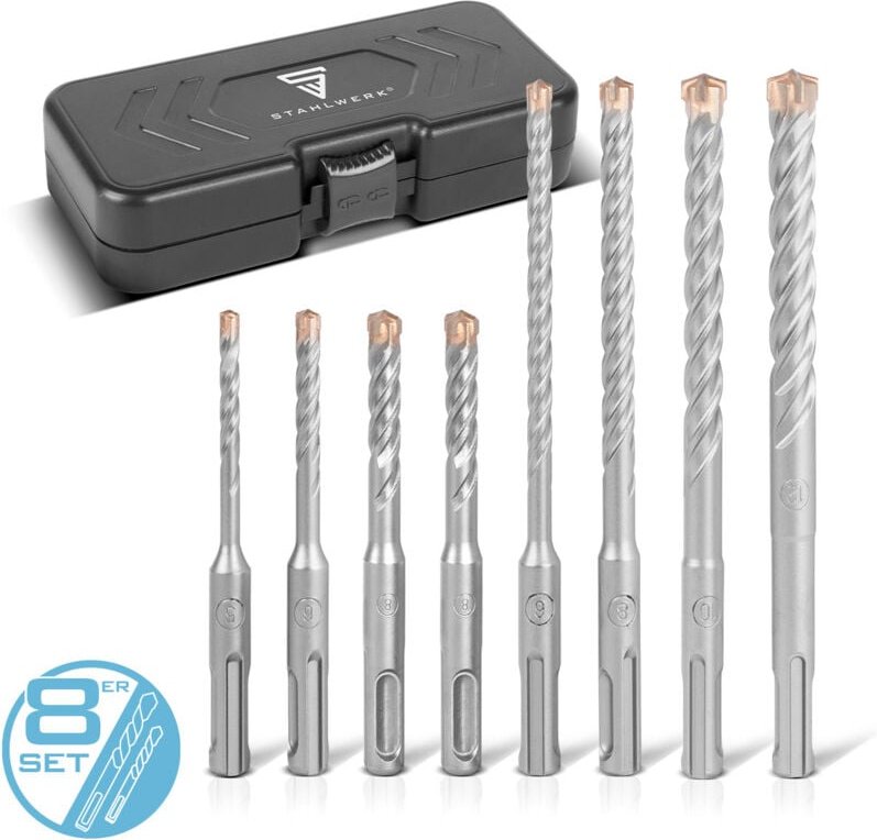 STAHLWERK SDS-Plus-Bohrer Set 8-teilig, 5-12 mm mit Box Ideal für Stein Beton