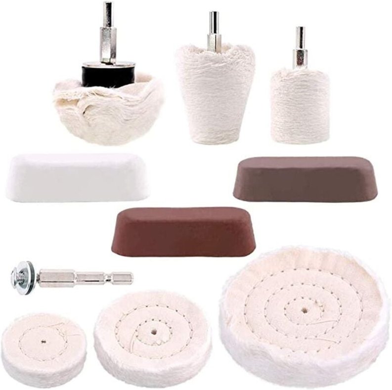 10-teiliges Polierscheiben-Set mit Polierpaste – Polierscheiben für Akkuschrauber – Poliertes Aluminium und Edelstahl